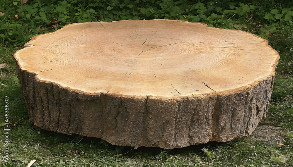 Fototapeta premium A substantial, round tree stump as a rustic table top.