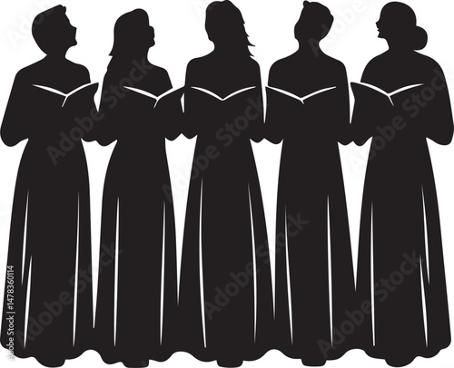 Female Choir Group Singing Together in Silhouette