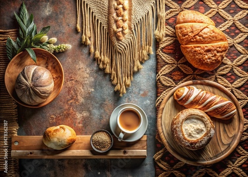 Boho Chic Tech Pattern Wall Decor with Artisan Bread & Coffee