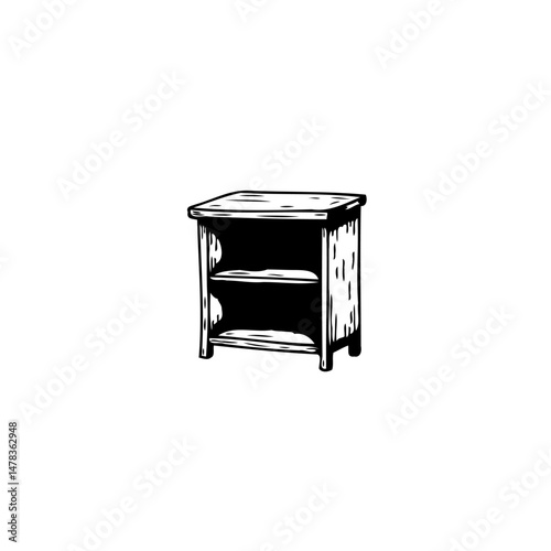 Simple Hand-Drawn Illustration of a Two-Tiered Wooden Bedside Table