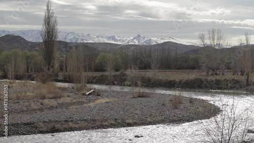 Winding River Landscape Near the Town of Chos Malal, Neuquen, Argentina