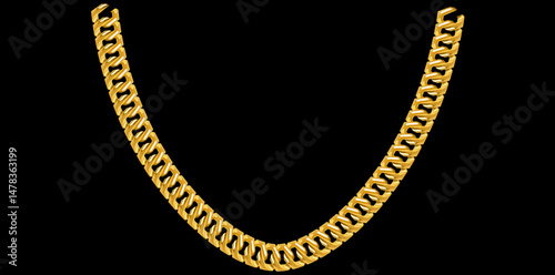 Gold Chain Necklace On Black Background, Unique Fine Jewelry Vector Illustration.	
