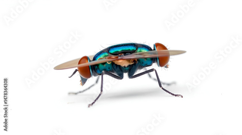 Blue fly insect isolated on white, side view