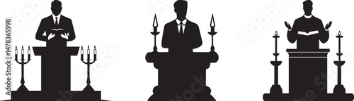 Silhouette of Preachers at Altar with Candles Religious Worship and Sermon Scene
