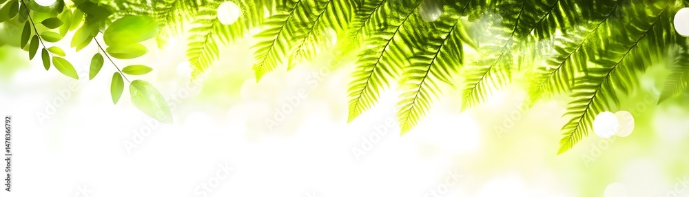 Fototapeta premium Fresh green foliage in soft sunlight and blurred background.