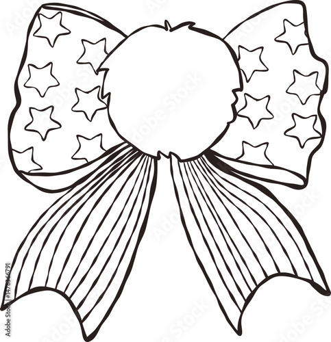 Coquette Vintage America flag, Hand Drawn Patriotic Ribbons Clipart Outline