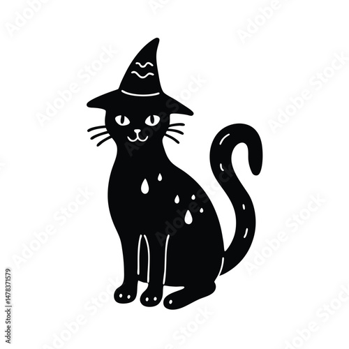 Witch Cat with Hat Halloween Character Illustration