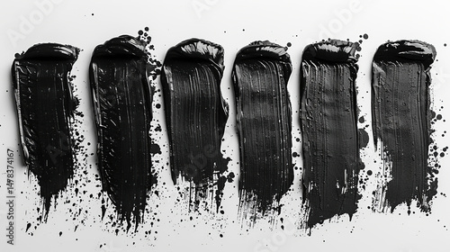 Abstract black paint brushstrokes on canvas