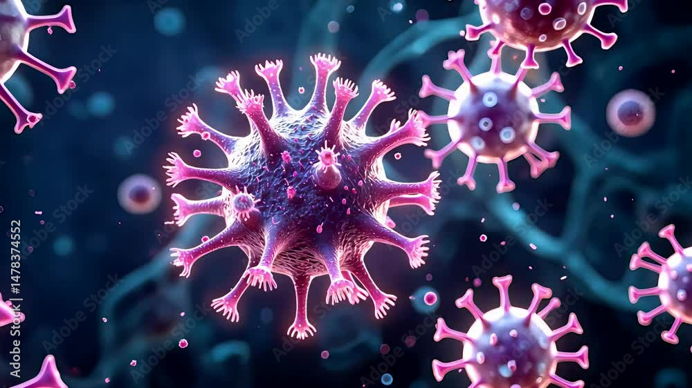 Close-Up of Virus Cells Under Microscope Digital Illustration