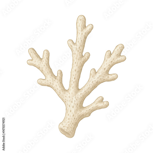 White Coral Branch Vector – Realistic Handmade Fragment with Porous Texture