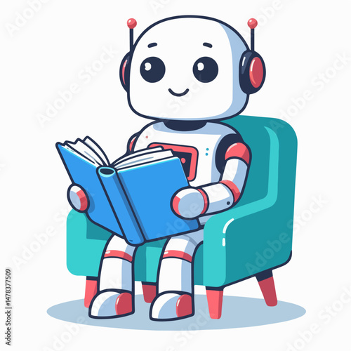 robot vector illustration reading book