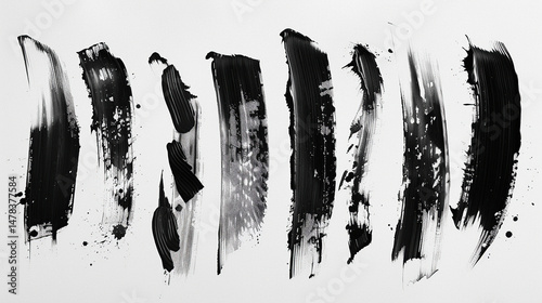Abstract black brushstrokes with fluid paint texture