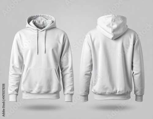 Photorealistic hoodie mockup displayed on a neutral background, showing both front and back designs.