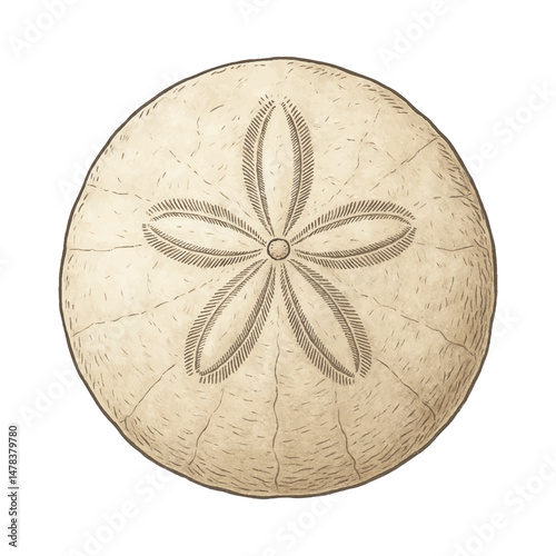 Sand Dollar Shell Vector – Realistic Handmade Sea Urchin Skeleton with Star Pattern
