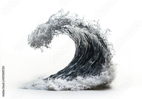 Fototapeta Naklejka Na Ścianę i Meble -  Abstract Dark Blue Wave with White Foam on White Background