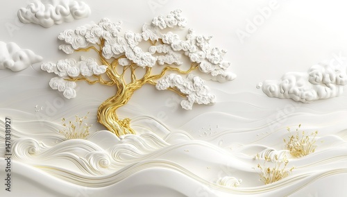 Elegant Decorative Gold Tree Landscape Wall Mural