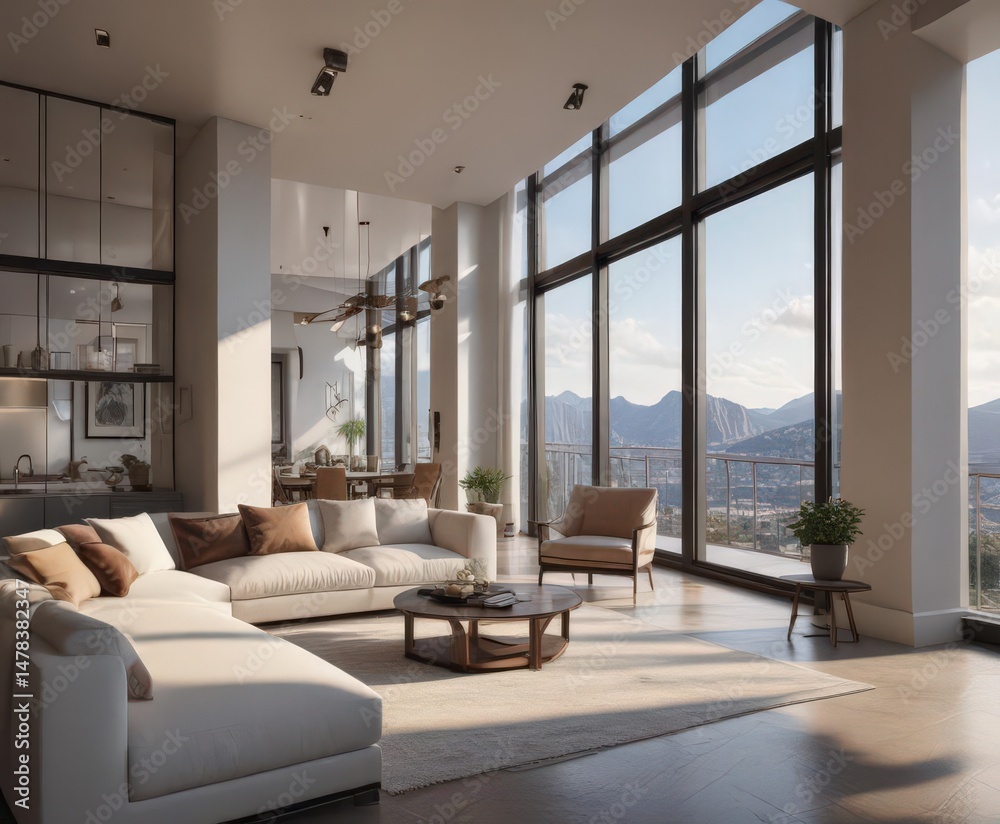 Fototapeta premium Chic condo, breathtaking vista, architectural details , modern architecture, penthouse, property