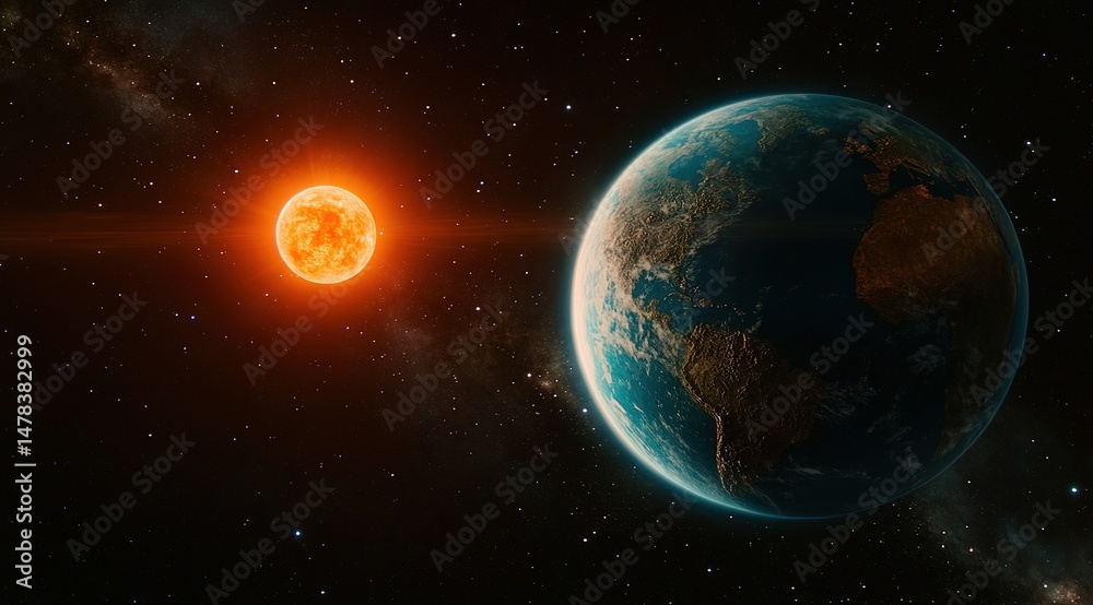 Fototapeta premium Pixel Art Earth And Sun In Space