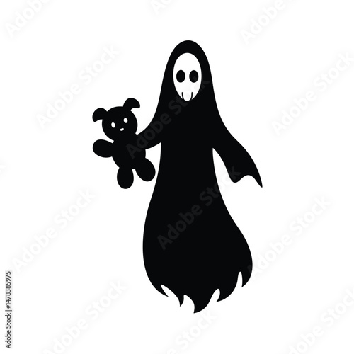 Ghost with Pizza Slice Floating Illustration