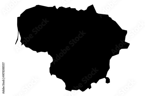 Lithuania map silhouette. Solid black vector outline of European Union nation, Lithuania. Minimalist country border shape for versatile digital projects, print media, and educational resources. Scalab