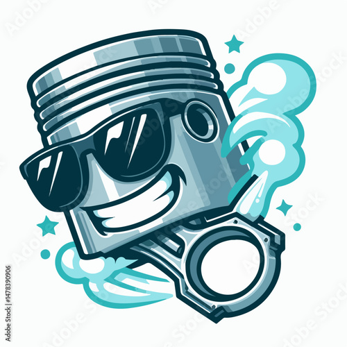 cool cartoon vector illustration piston white background