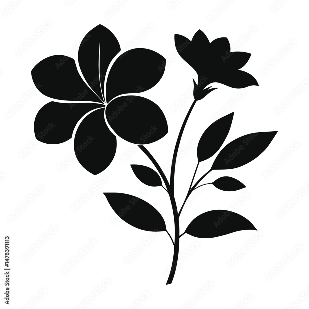 Obraz premium Minimalist Black and White Flower Silhouette Botanical Illustration