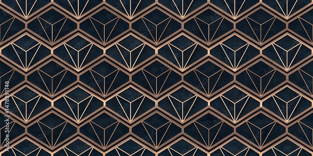 Art Deco Geometric Seamless Pattern: Dark Navy Blue and Rose Gold Luxury Texture Art Deco Geometric Seamless Pattern: Dark Navy Blue and Rose Gold Luxury Texture