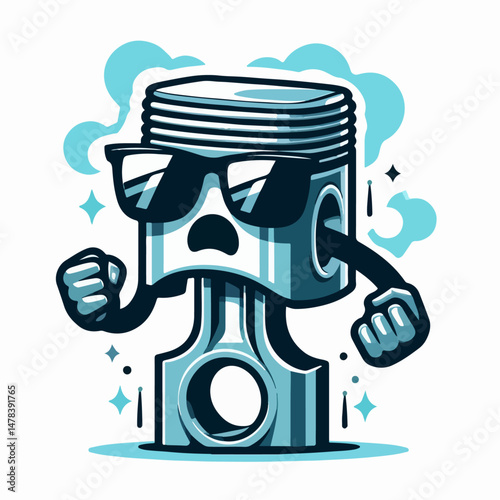 cool cartoon vector illustration piston white background
