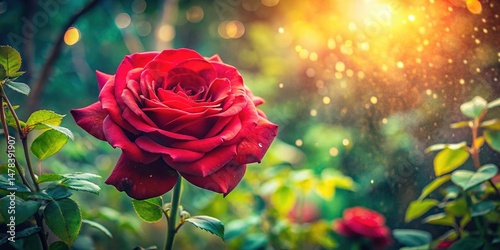 Red Rose Garden Double Exposure Photography - Surreal Floral Art Image