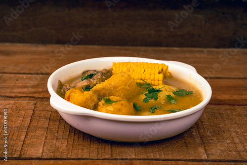 Sancocho soup typical Colombian food with beef 