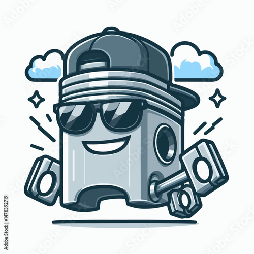 cool cartoon vector illustration piston white background