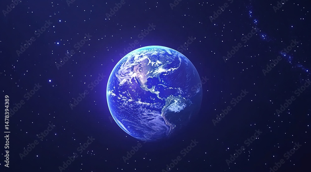 Fototapeta premium Glowing Pixelated Earth In Dark Space