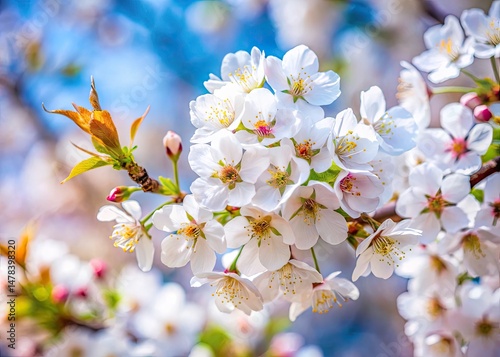 Spring Blossom Background: Close-Up Cherry Blossoms & White Flowers High Depth of Field