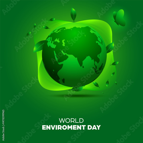 World Environment Day Square Banner - Green Globe Illustration for Eco Awareness. Ideal for promoting ecological campaigns, environmental awareness events, Earth Day content and social media post