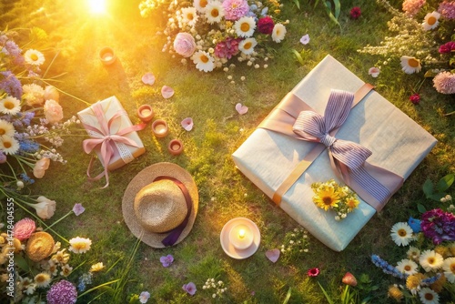 Drone Aerial View: Father's Day Boho Floral Meadow Celebration