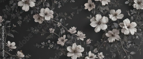 Subtle charcoal floral wallpaper; delicate blossoms and vines intertwine seamlessly , stylish, high resolution