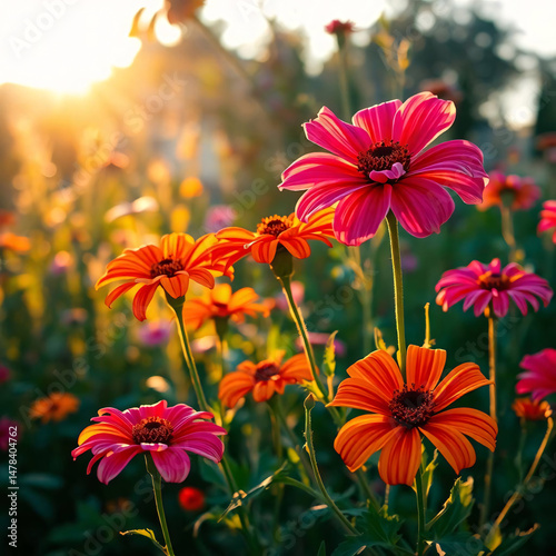 Vibrant colorful flower garden with visible brushstrokes and soft lighting – artistic impressionist style painting
