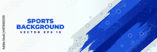 Horizontal abstract banner design with sporty blue grunge and halftone vector shape