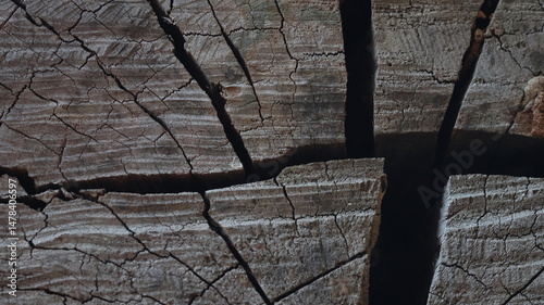 Valokuva Cracked wooden surface with radial patterns, ideal for tree ring analysis visuals, rustic design, or eco time-lapse concepts