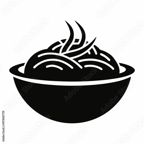 Black and white single icon of Pad Thai vector on white background.