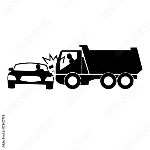 Silhouette Graphic of Road Accident Involving a Truck and Sedan