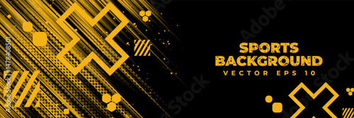 Abstract black and yellow horizontal banner, sports background with dynamic shape and grunge texture	