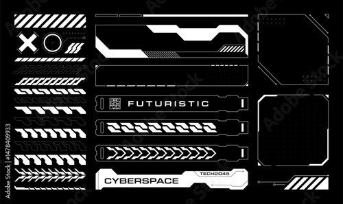 Futuristic HUD Interface Elements Pack. Cyberpunk Tech Streetwear Signs Collection.