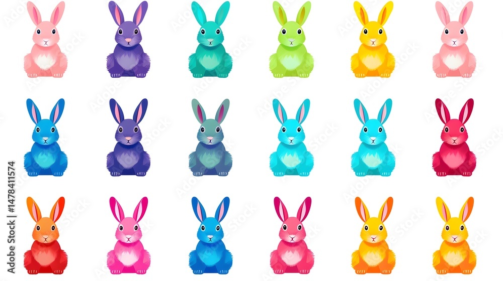 Fototapeta premium Set of Sixteen Thick Funny Rabbit Stencils for Creative Art Projects