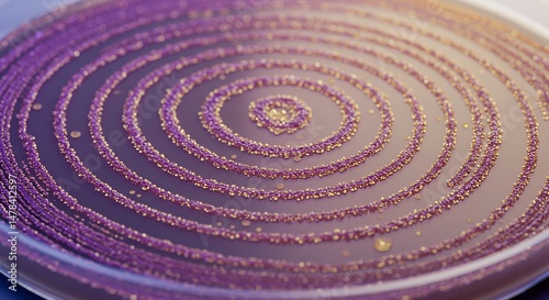 Microscopic Concentric Rings of Purple and Gold Bacteria Culture