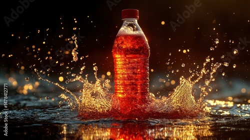 Red plastic bottle with splash