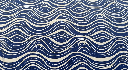 Navy and White Wavy Lines Pattern Abstract Ocean Waves Design Nautical Theme