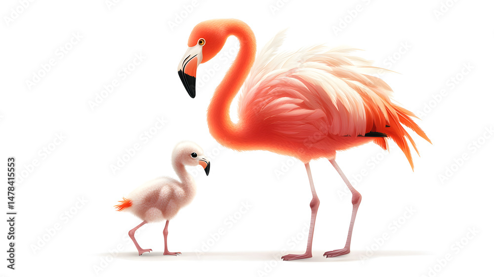 Obraz premium Flamingo and Chick: A Vibrant Display of Nature's Beauty