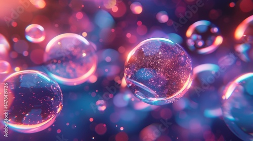 3d illustration of an abstract atom or molecule structure background, scientific and medical concept with glowing particles and network connections.