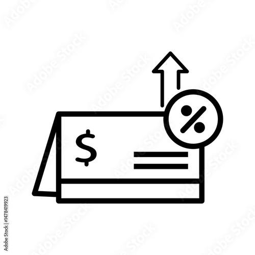 Bank interest icon. Passbook with up arrow and percentage in circle. Simple outline style. Vector. Isolate on white background.